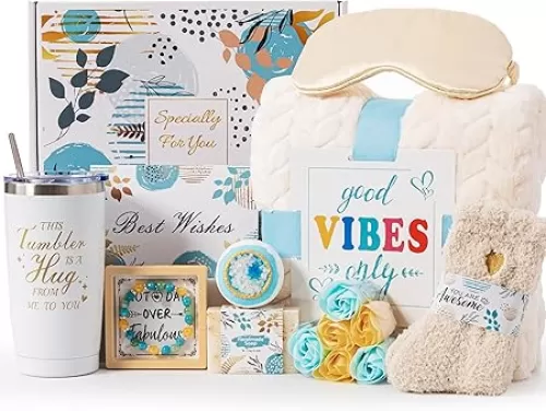 Birthday Gifts Basket for Women, Get Well Soon Thinking of You Gifts Relaxing Spa Gifts Self Care Package Box w/ Luxury Blanket, Unique Mothers Day Gifts for Mom Her Best Friend Sister Wife Grandma