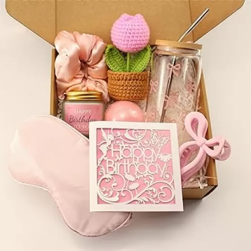 Birthday Gifts for Teen Girls, Women, Her, Sister, Daughter, Friendship, Christmas, Birthday Happy Gift for Best Friend, Delicate Pink Bow Aesthetic Glass Cups Tumbler Gifts (8Pcs Set)