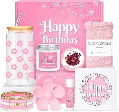 Birthday Gifts for Teen Girls, Women, Teenage Girl Birthday Gift Sets for Teen Girls Tween Gifts for Teenage Girl Cute Daisy Aesthetic Glass Cup Gift Basket for Teens, Her, Women, Sister, Friend