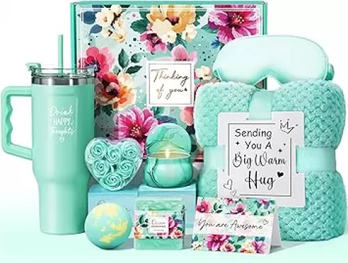 Birthday Gifts for Women Self Care Gifts Get Well Soon Gifts, Lavender Relaxing Spa Gifts Basket Care Package w/ Flannel Blanket 40 oz Tumbler, Unique Mothers Day Gifts for Mom Her Friend Sister Wife
