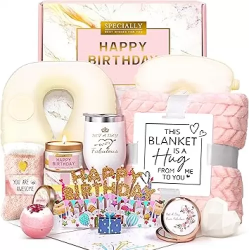 Birthday Gifts for Women, Unique Spa Birthday Gift Basket with Blanket for Women - Happy Birthday Gifts for Her, Mom, Sister, Teacher, Girlfriend, Coworker, Wife, Bestie, BFF