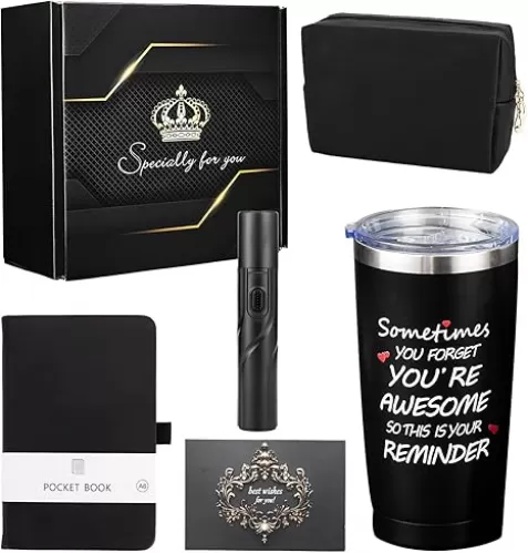 Birthdays Gifts for Men, Gifts Basket for Men Man Birthdays Gift Box 4 Pcs Premium Male Gift Set with Tumblers Notebook Toiletry Bag Nose Hair Trimmer for Dad Boyfriend Husband Coworker Uncle