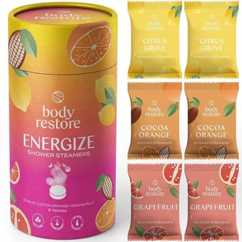 Body Restore Shower Steamers Aromatherapy 6 Pack - Birthday Gifts for Women, Men, Travel Essentials, Stress Relief, Relaxation, Self Care - Citrus