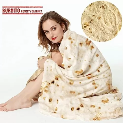 Burrito Tortilla Throw Blanket, 2.0 Double Sided Burritos Taco Tortilla Wrap Blankets, Giant Funny Realistic Flannel Food Round Blankets, Funny Gifts for Kids Newborn Toddler Dog Cat Baby Shower 47in
