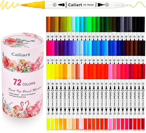 Caliart 72 Colors Dual Tip Fine & Brush Pens Art Markers, Aesthetic Cute Preppy Stuff School Supplies, Coloring Markers for Kids Artist Adult Book Cards Drawing Craft Kit Mothers Day Gift for Mom