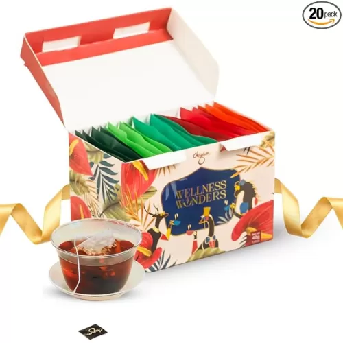 CHAYAM Assorted Tea Bags Variety Pack | 20 Pyramid Tea Bags - 5 Flavours x 4 each | Tea Bag Sampler Assortment | Green Tea, Herbal Wellness Tea Gift Box for Mom | Mother’s Day Special Tea Gift Set