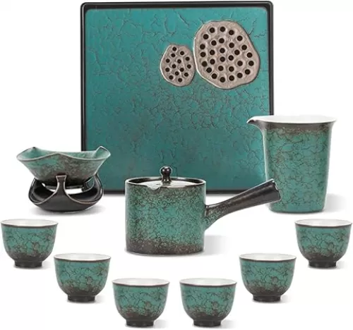 Chinese Kung Fu Tea Set, Japanese Tea Sets for Adults, 11-Piece Porcelain Gongfu Tea Gift Set, Asian Tea Set for Home Office Business Gifting (Emerald Green)