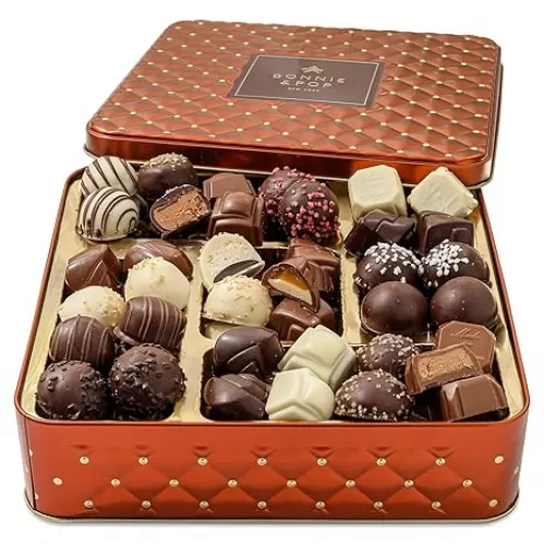 Chocolate Gift Basket, Belgium Truffle Candy Food Arrangement Platter, Gourmet Snack Box, Fathers Day, Corporate Him and Her, Men Women Family Parties, Bonnie and Pop