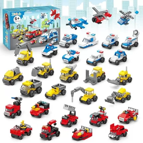 City Party Favors for Kids - 30 Pack 60 Kinds of Mini Cars Building Block Toy Goodie Bags Classroom Carnival Prizes Stuffers Gifts Building Set, Christmas Birthday Gift for Boys Girls Ages 6-12