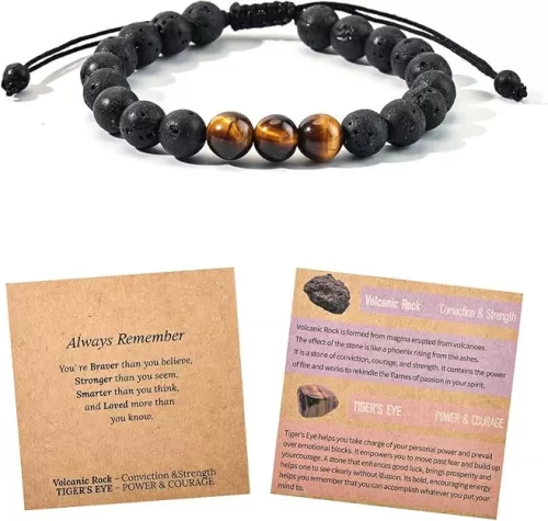 Cool Gifts for Teen Boys with Inspirational Card - Adjustable Tiger Eye Bracelet - Gift Ideas for Men, Brother, Son - Birthday, Graduation, Back-to-School, Christmas Stocking Stuffers, Rakhi for Brother