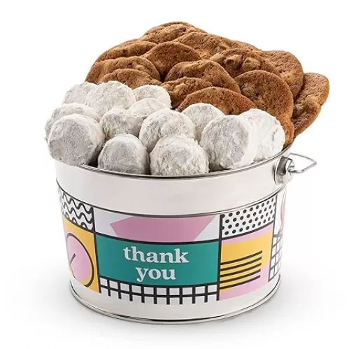 David’s Cookies Assorted Cookies Bucket with Thin Crispy Cookies and Butter Pecan Meltaways Treats - Freshly Baked and Gourmet Cookies Gift Basket - Ideal Thank You Gift For Everyone