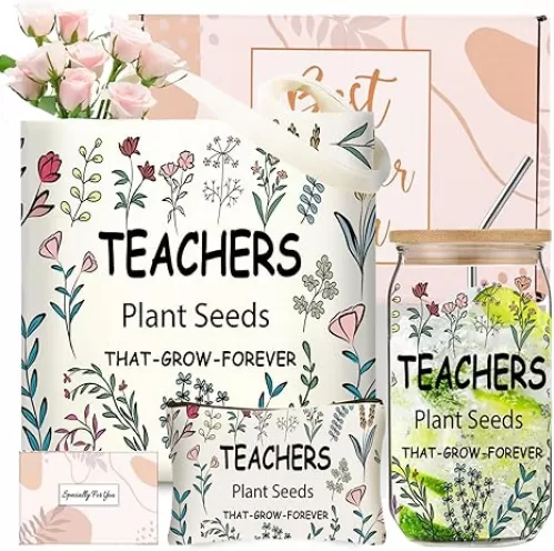 DHQH Teacher Christmas Gifts for Women, Teacher Appreciation Gifts, Funny hanksgiving Set with 16OZ Glass Cup, Tote Bag for New