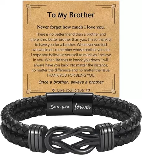 EPIRORA Gifts for Men Boys- Black Braided Leather Infinity Knot Bracelets for Son Grandson Nephew Brother, Jewelry Gifts for Christmas Birthday Graduation Anniversary Valentine's Day