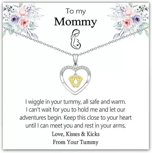 EPIRORA New Mom To Be Gift, Silver Baby Feet Heart Necklace Gifts for Pregnant Mommy 1st Time Moms, Mama Necklaces for Women Mommy to Be New Mother, Mothers Day Birthday Christmas Presents for Her