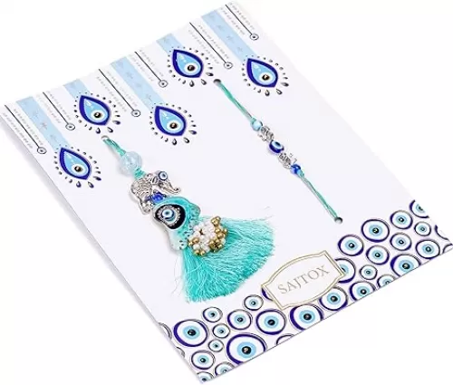 Evil Eye Designer Bhiya Bhabhi Rakhi Couple Set, Rakhi for Bhiya & Chuda Rakhi for Bhabhi, Evil Eye Charms for Good Luck, Stress Relief & Protection from Negative Energies