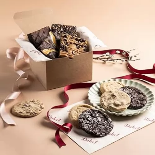Festive Gourmet Chocolate Chunk Cookies-Chocolate Fudge and Cheese Brownies Box for Corporate Gifting, Family, College Students, Friends, Mom & Dad By Dulcet Gift Baskets