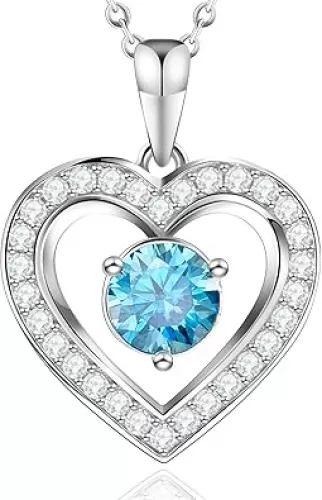 Full Moissanite Heart Necklace - No CZ! 2ct Vibrant Birthstone & 30 White Gems | 12 Month Gifts for Wife, Mom, Her | Anniversary, Valentine