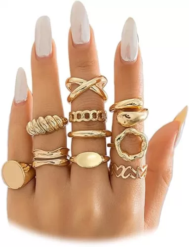 FUTIMELY 14K Gold Stackable Knuckle Rings Set for Women Teen Girls, Aesthetic Silver 10Pcs Trendy Dainty Open Midi Rings Set, Midi Finger Rings Pack Jewelry Gifts