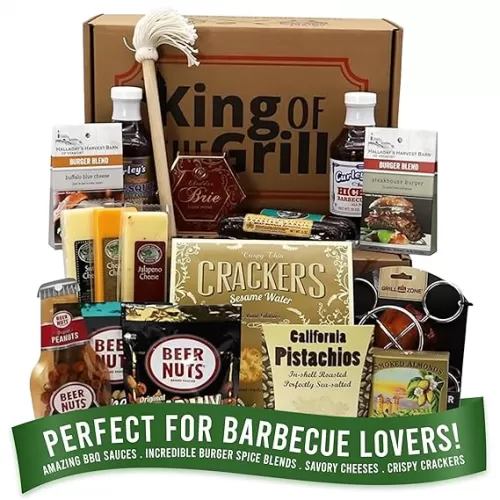 Gift Basket Village King of the Grill Gift Box - Includes BBQ Sauces, Burger Spice Blends, Cheese, Sausages, Grilling Accessories & More - Gifts for Men - BBQ Gift Set for Birthday, Anniversary & More