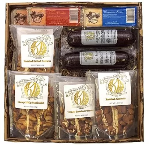 Gift Basket Village Ultimate Meat & Cheese Crate – 2.5 lbs Charcuterie Gift Box with Sausage, Mixed Nuts & Cheese, Perfect for Father's Day, Gifts for Men, Dads, Husband & Party Hosts