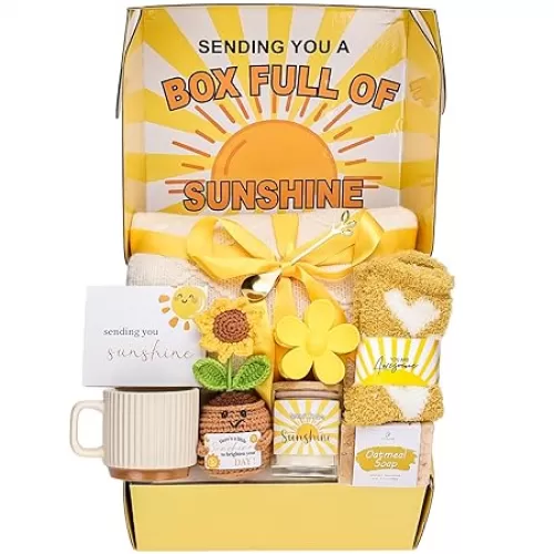 Gift Baskets for Women, Unique Birthday Gifts for Women, Get Well Soon Gift Basket, Care Package Sending Sunshine Box Thinking of You for Mom Wife Sister Best Friends Teen Girls