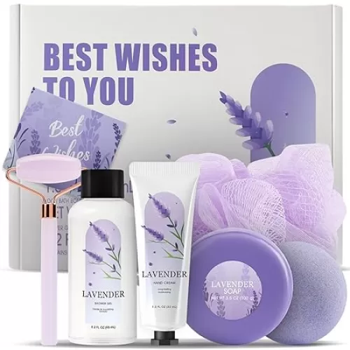 Gift Set for Women, Lavender Relaxing Bath and Body Gift Baskets Self Care Gift Ideas Birthday Gifts, Valentine