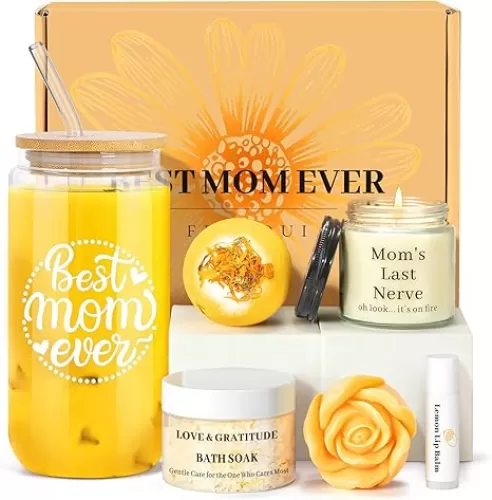 Gifts for Mom Mothers Day - Best Mom Ever Gifts, Birthday Gift Presents for Mom, Mother Gift - 16 Oz Can Glass Gifts Basket