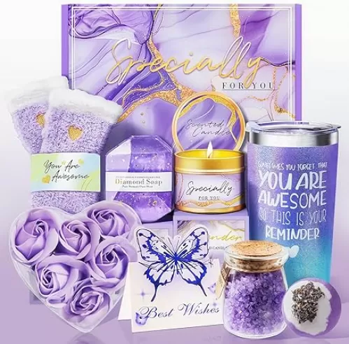 Gifts for Women, Birthday Gifts for Women, Happy Birthday Gifts Basket for Women, Lavender Relaxing Spa Gifts Basket for Best Friends Female Women Sister Mom Wife Her Girlfriend Coworker