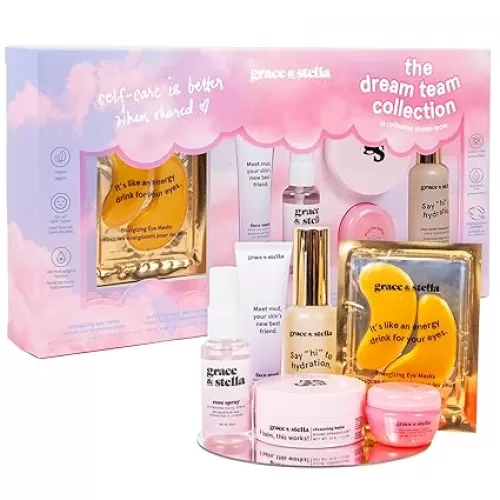 grace & stella Award Winning Skin Care Set - Gifts for Her - Travel Essentials with Under Eye Masks, Serum, Cleanser, Lip Balm - Birthdays, Bachelorette, Bridesmaids, Teen Gifts - Vegan Self Care