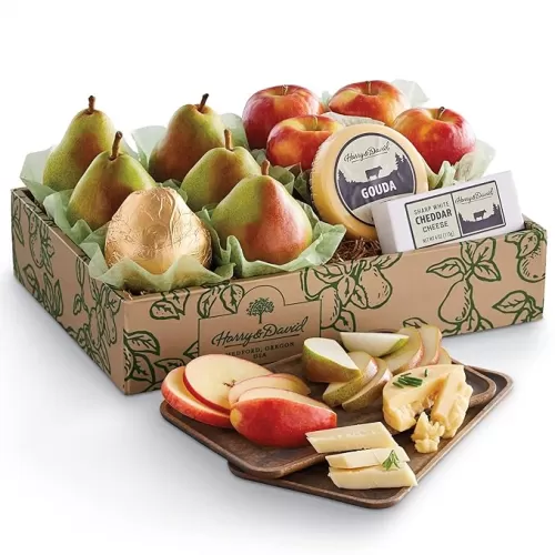 Harry & David Classic Fruit And Cheese Gift Baskets, Food Gift Basket With 6 Pears, 4 Apples, White Cheddar & Gouda Cheese, Perfect For All Occassions, Family, Friends, Coworkers