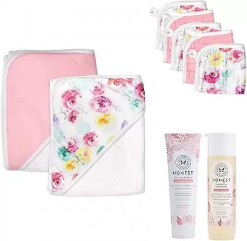 HonestBaby Baby 9-Piece Bubbles and Cuddles 100% Organic Cotton Gift Set Bath and Lotion
