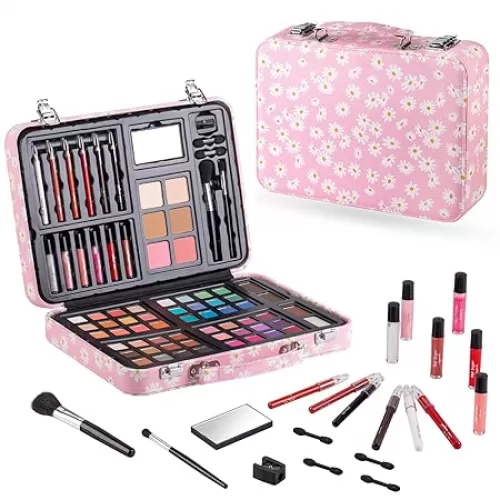 Hot Sugar All in One Beginner Makeup Kit for Teen Girls 10-12, Cosmetic Gift Set for Birthday or Christmas (PINK DAISY)