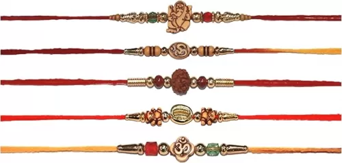 IS4A Set of Assorted Rakhi Bracelets (5 Rakhis) Handmade Rakhi Set of 5 Rakhi Gifts for Brother, Sister, Bhaiya, Bhabhi for Indian Rakhi Raksha Bandhan Festival Rakhi Bracelet