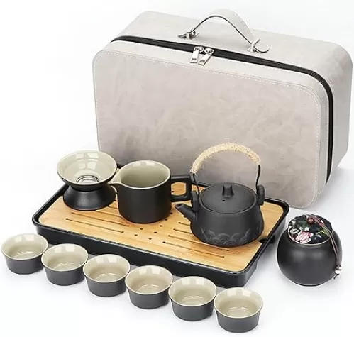 Japanese Tea Set, Portable Ceramic TeaSet, Asian Tea Sets for adult, Tea Gift sets, Travel Tea Set with Teapot, Teacups, Tea Canister, Tea Tray and Travel Bag, Home, Outdoor and Office