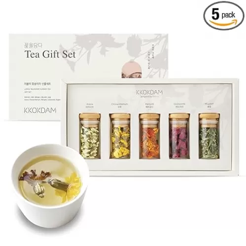KKOKDAM Lovely Tea Gift Set – Premium Blooming Flowers Variety Pack - Fancy Gifts from South Korea - 5 Count