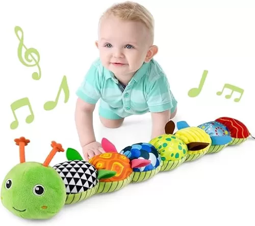 LIGHTDESIRE Baby Toys Musical Caterpillar, Infant Stuffed Animal Toy with Crinkle and Rattles, Soft Sensory Toys with Textures for Tummy Time Newborn Boys Girls 0 3 6 12 Months(Green)