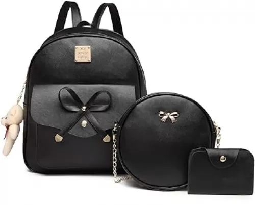 MACCINELO Cute Leather Mini Backpack Purse for Women Bowknot Small Backpack for Girls gift Rucksack Ladies Shoulder Bag 3pcs