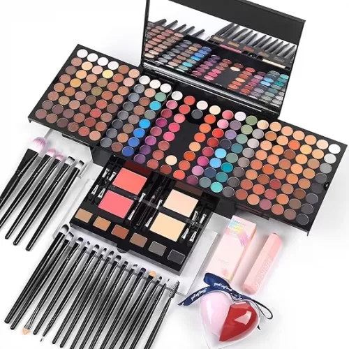 Makeup Gift Sets For Women - 190 Colors Makeup Palette Include Eyeshadow, Blushes, Eyebrow Powder, Eye Pencil, Mirror+20Pcs Makeup Brushes+Eyeshadow Primer+2Pcs Sponge Puff Make Up Set (Makeup Set A)