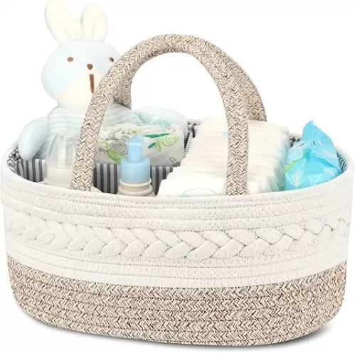 Maliton Diaper Caddy Organizer for Baby, Cotton Rope Baby Gift Basket, Portable Diaper Organizer for changing table, Diaper Nursery Storage Organizer, Baby Shower Gifts for Newborn, baby essentials
