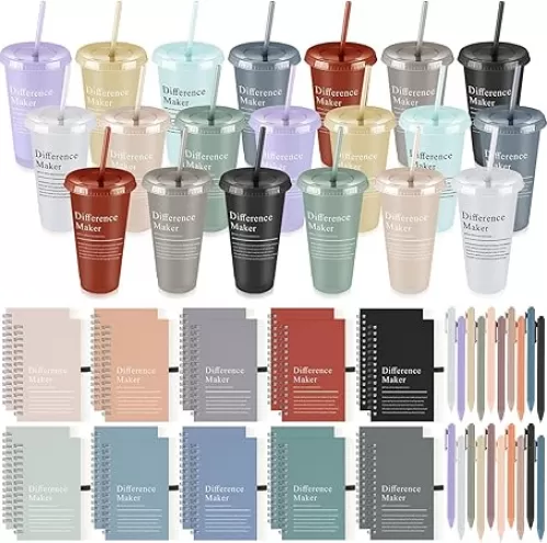 Marspark 20 Sets Difference Maker Gifts for Women Men, Employee Appreciation Gifts Bulk Inspirational Thank You Cup Motivational Spiral Notebooks with Pen for Team Teacher Boss Coworker (Retro Color)