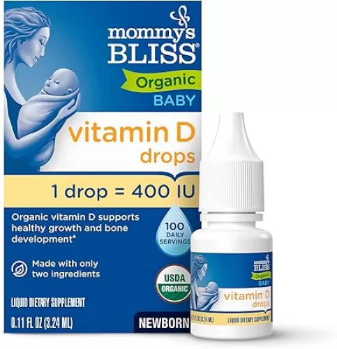 Mommy’s Bliss Organic Vitamin D Drops - Infants and Newborns - Supports Growth and Bone Development - Easy Use - 400 IU Per Drop - 100 Daily Servings