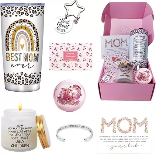 Mothers Day Gifts, Gifts for Mother, 7pcs Unique Gift Set for Mom from Daughter or Son, Best Mom Ever Present, Birthday Day, Basket for New Mom
