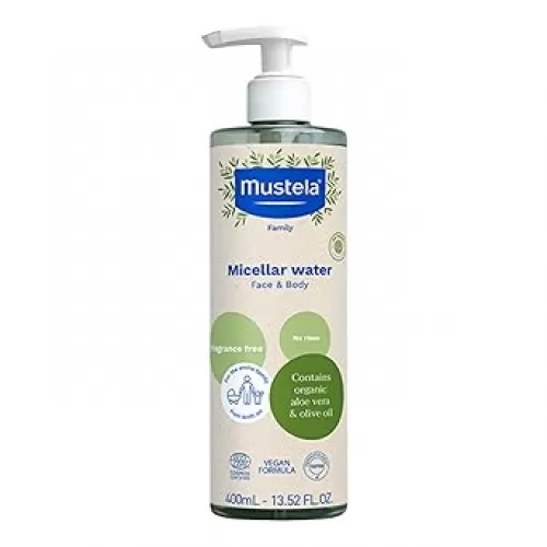 Mustela Certified Organic Micellar Cleansing Water -No-Rinse Natural Water Cleanser w/ Olive Oil & Aloe Vera - For Baby, Kid & Adult - Fragrance Free, EWG Verified & Vegan -13.5 oz-Packaging may vary