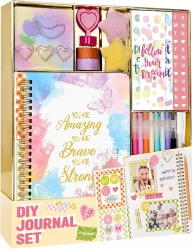 Nollh DIY Journal Kit for Girls – Journal Set for Teen Tween Girls, Stationary Scrapbook & Diary Supplies Set, Girl Gifts Craft Stuff, Birthday Gifts for 8 9 10 11 12 13 14 Year Old Girl