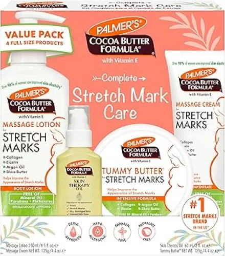 Palmer's Cocoa Butter Formula Pregnancy Skin Care Kit for Stretch Marks and Scars, Dermatologist Approved, Gift for Mom to Be, 4 Piece Full Size Set