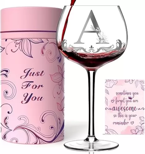 Personalized Monogram Gifts for Women - Customized Initial A-Z Wine Glass, Unique Birthday Christmas Gifts for Her, Mom, Wife, Sister, Daughter, Friend (Letter C)