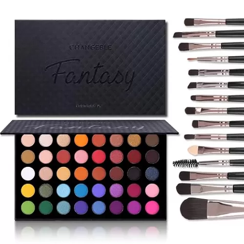 Pigmented Eyeshadow Palette with Brushes Makeup Kit Set, Matte Glitter Shimmer Metallic Eye Shadows Pallet, Blendable Long-Lasting Make Up Gift Sets for Women Daily, Valentines, Halloween & Christmas