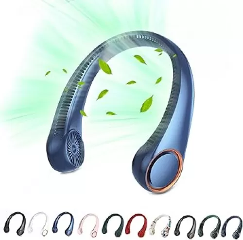 Portable Neck Fan, Hands Free Bladeless Fan, 360° Cooling Personal Fan, Wearable Quiet Fan for Outdoor Indoor, Birthday Gifts for Men Women Mom Dad, 4000mAh Battery USB Rechargeable, 3-Speeds(Blue)