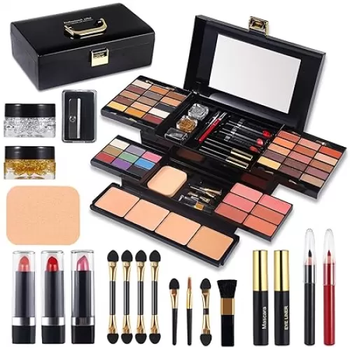 Professional Makeup Kit for Women Full Kit with Mirror 58 Colors All in One Make up Gift Set for Girls Included Eyeshadow, Compact Powder, Blusher, Lipstick, Eyebrow Pencil, Gitter Gel, Eyeliner, Mascara (N)
