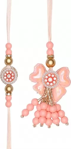 Rakhi Bhaiya Bhabhi Set of 2 For Brother Bhabhi Rakhi Lumba set Couple Pair Thread Bracelet for Raksha Bandhan Set Bracelets and Rakhee Gift Card for Brother Sister Indian Traditional Festival